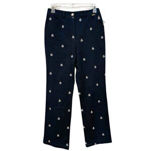 St. John Sport Front Zip Stretch Bee Design Pants Black White